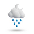 3D Icon of a Cloud with Crescent Moon and Falling Raindrops on White Background weather Royalty Free Stock Photo