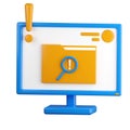 3d icon. Computer monitor icon with file search on display. Royalty Free Stock Photo