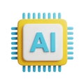 3D Icon of a Computer Processor Chip with AI Text and Yellow and Blue Accents artificial intelligence Royalty Free Stock Photo