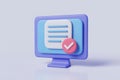 3D Icon of a Computer Screen with a Document and Checkmark Royalty Free Stock Photo