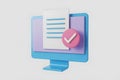 3D Icon of a Computer Screen with a Document and a Checkmark Royalty Free Stock Photo