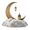 3D Ramadan moon and cloud icon illustration Royalty Free Stock Photo