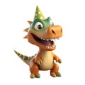 3d icon cute Dino Funny green Dinosaur with cap and balls happy Birthday party illustration in cartoon style on Isolated Royalty Free Stock Photo