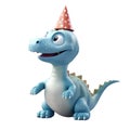 3d icon cute Dino Funny green Dinosaur with cap and balls happy Birthday party illustration in cartoon style on Isolated Royalty Free Stock Photo