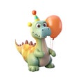 3d icon cute Dino Funny green Dinosaur with cap and balls happy Birthday party illustration in cartoon style on Isolated Royalty Free Stock Photo