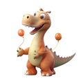 3d icon cute Dino Funny orange dinosaur Dinosaur with cap and balls happy Birthday party illustration in cartoon style on Isolated Royalty Free Stock Photo