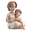 3d icon cute Little boy hug her mother reading a book. Mom and son love as family greeting card. Mothers day concept media Cartoon Royalty Free Stock Photo