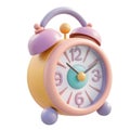 3D icon of a cute school alarm clock. Time management, business and study concept. Isolated object on transparent background for