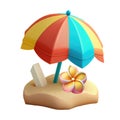 3d icon cute Summer design concept sand with sun umbrella cartoon style on Isolated Transparent png background. Generative ai Royalty Free Stock Photo