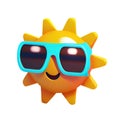 3d icon cute sun with glasses illustration kawaii Stylized funny cartoon Children clay, plastic or soft toy. Colorful design