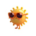 3d icon cute sun with glasses illustration kawaii Stylized funny cartoon Children clay, plastic or soft toy. Colorful design