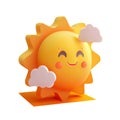 3d icon cute sun illustration kawaii Stylized funny cartoon Children clay, plastic or soft toy. Colorful design elementin cartoon