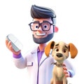 3D icon cute veterinarian man with dog cartoon style on Isolated Transparent png background. Generative ai