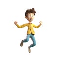 3d icon cute Young smiling Happy winning boy, people jumping character illustration. Cartoon boy minimal style on Isolated Royalty Free Stock Photo