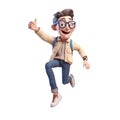 3d icon cute Young smiling Happy winning man, people jumping character illustration. Cartoon boy minimal style on Isolated Royalty Free Stock Photo