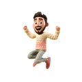 3d icon cute Young smiling Happy winning man, people jumping character illustration. Cartoon boy minimal style on Isolated Royalty Free Stock Photo