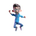 3d icon cute Young smiling Happy winning man, people jumping character illustration. Cartoon boy minimal style on Isolated Royalty Free Stock Photo