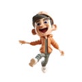 3d icon cute Young smiling Happy winning man, people jumping character illustration. Cartoon boy minimal style on Isolated Royalty Free Stock Photo