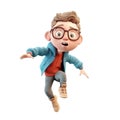 3d icon cute Young smiling Happy winning man, people jumping character illustration. Cartoon boy minimal style on Isolated Royalty Free Stock Photo