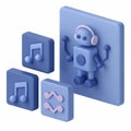 3D icon, Dancing robot icon with music notes Royalty Free Stock Photo