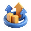 3D Icon of Data Input and Output Arrows with Bar Graph Isolated on White Background
