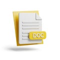 3D Icon of a Document File with DOC Extension on White Background word text Royalty Free Stock Photo