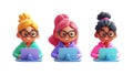 3d icon female programmers collaborating, typing code on laptops, representing diversity and professional teamwork with bright