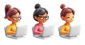 3d icon female programmers collaborating, typing code on laptops, representing diversity and professional teamwork with