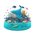 3d icon Fish and plastic pollution. Envrionmental problem, plastics contaminate seafood isolated Transparent background png.