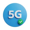 3D Icon of 5G Connectivity with a Green Checkmark Symbol on a Blue Circle technology wireless Royalty Free Stock Photo