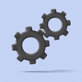 3d icon of gear, two black render cogwheels