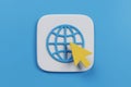 3D Icon of Globe with Cursor on Blue Background Royalty Free Stock Photo