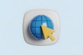 3D Icon of a Globe with a Cursor on a Light Blue Background Royalty Free Stock Photo