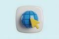 3D Icon of a Globe with a Cursor on a Light Blue Background Royalty Free Stock Photo