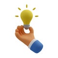 3d icon hand holding light bulb Royalty Free Stock Photo