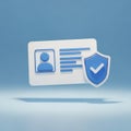 3D Icon of an ID Card with a Profile Picture and a Shield with a Checkmark ID card identification Royalty Free Stock Photo