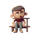 3d icon illustration lonely stress man sitting young subdued male character sad thoughts. Depressed man concept on Isolated