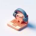 3D icon of a laptop and headphones in isometric style on a white background