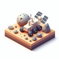 3D icon of a mars rover and an asteroid in isometric style on a white background Royalty Free Stock Photo