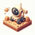 3D icon of a mars rover and an asteroid in isometric style on a white background Royalty Free Stock Photo