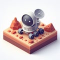 3D icon of a mars rover and an asteroid in isometric style on a white background Royalty Free Stock Photo