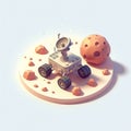 3D icon of a mars rover and an asteroid in isometric style on a white background Royalty Free Stock Photo