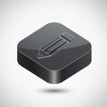 A 3D icon of a pencil is embossed on a black, glossy, square-shaped button with rounded corners. Royalty Free Stock Photo