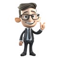 3D icon people kawaii cartoon of a smiling man points with index finger. Bright portrait of a teenage character isolated