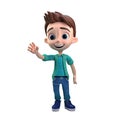 3D icon people kawaii cartoon of a smiling man waving his hand. Bright portrait of a teenage character isolated background