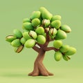 3d icon Pistachio tree, with pistachio nuts isolated on white background. 3d illustration