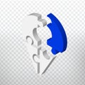 3D icon puzzles geolocation on a transparent background. Simple 3D icon puzzle of the four elements. Sign of location in white and Royalty Free Stock Photo