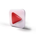 3D icon render social media red play video with shaddow on white background with clipping path. Button for start multimedia player