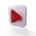 3D icon render social media red play video with shaddow on white background with clipping path. Button for start