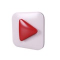 3D icon render social media red play video on white background with clipping path. Button for start multimedia player